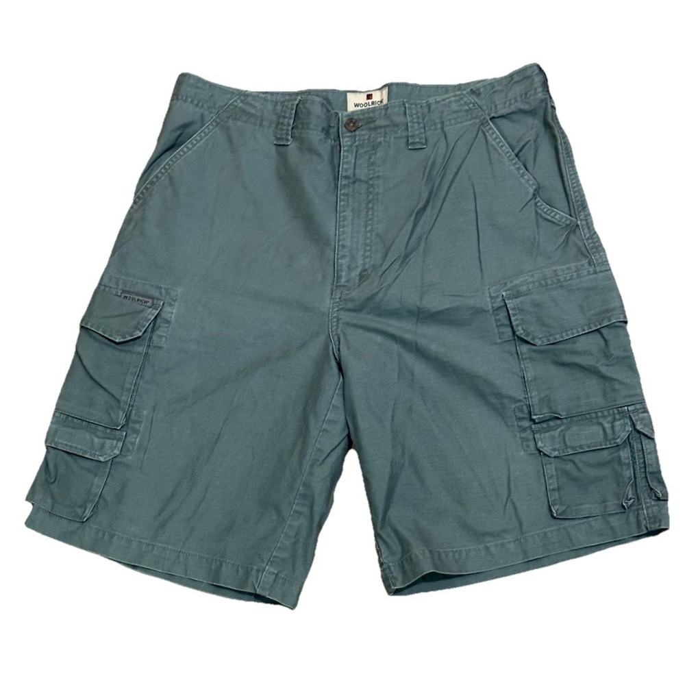 Vintage Woolrich Cargo Shorts Mens 34 Green Cotton‎ Casual Hiking Outdoor Y2K